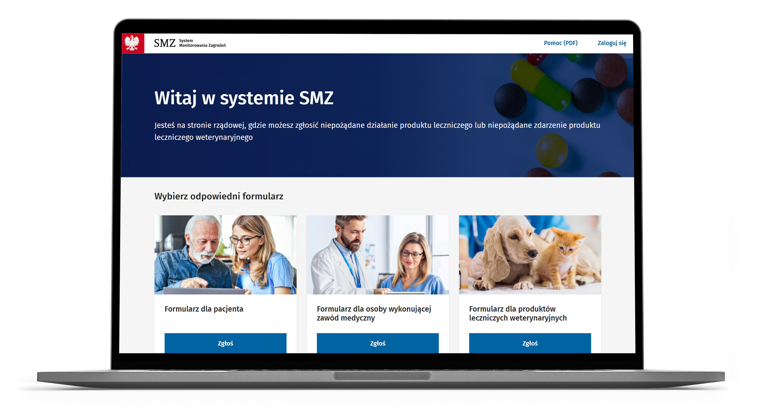 strona portalu zgłaszania niepożadanych działan leków