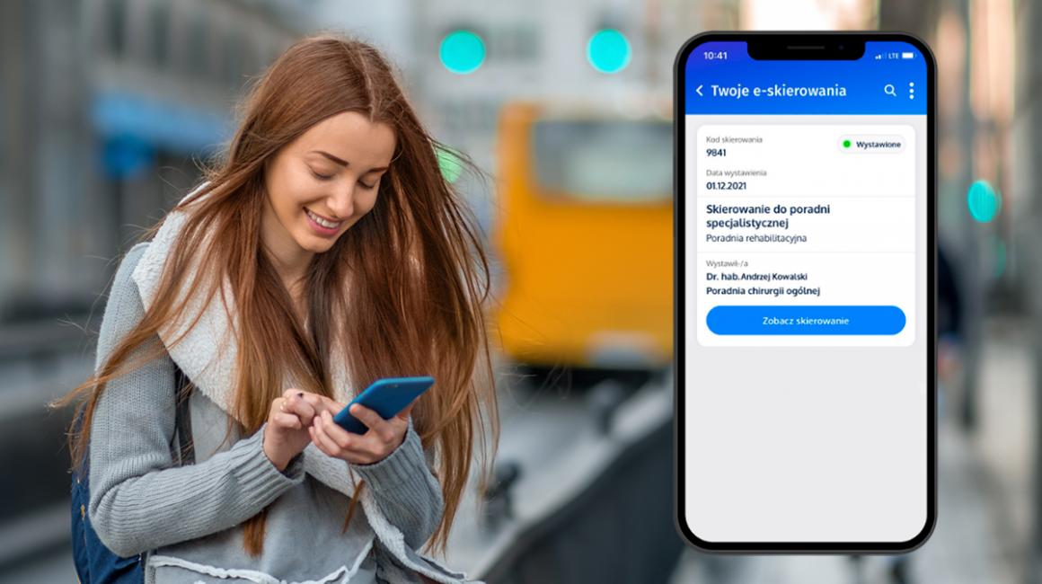 Dziewczyna z telefonem, obok ekran komórki z eskierowaniem