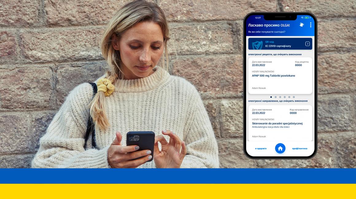 Kobieta z telefonem, pierwsza strona mojeIKP po ukraińsku
