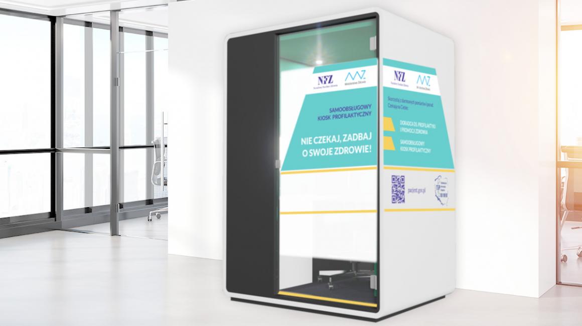 Widok kiosku profilaktycznego z zwenątrz. 