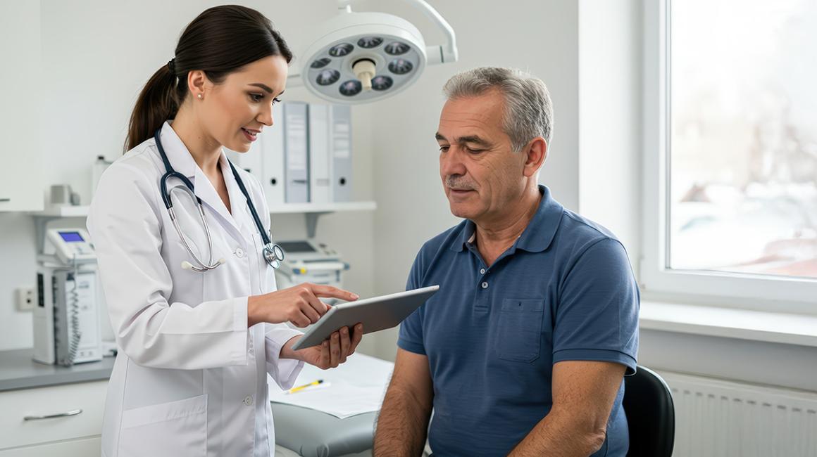 lekarz pokazuje kartę pacjentowi