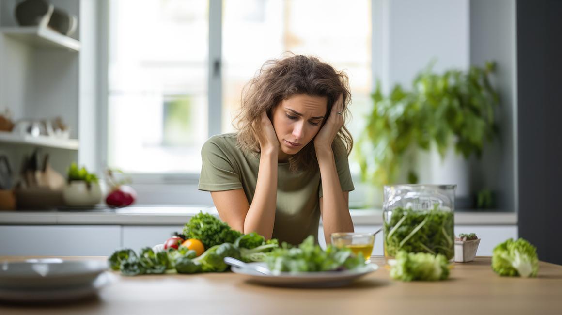 smutna kobieta siedzi przy stole