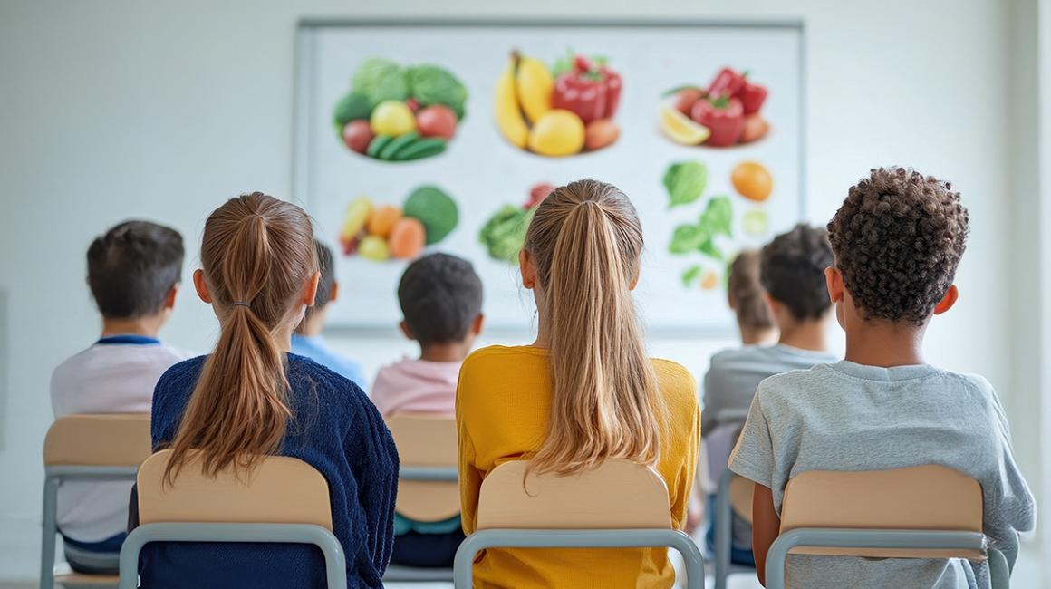 dzieci na lekcji o zdrowym odżywianiu