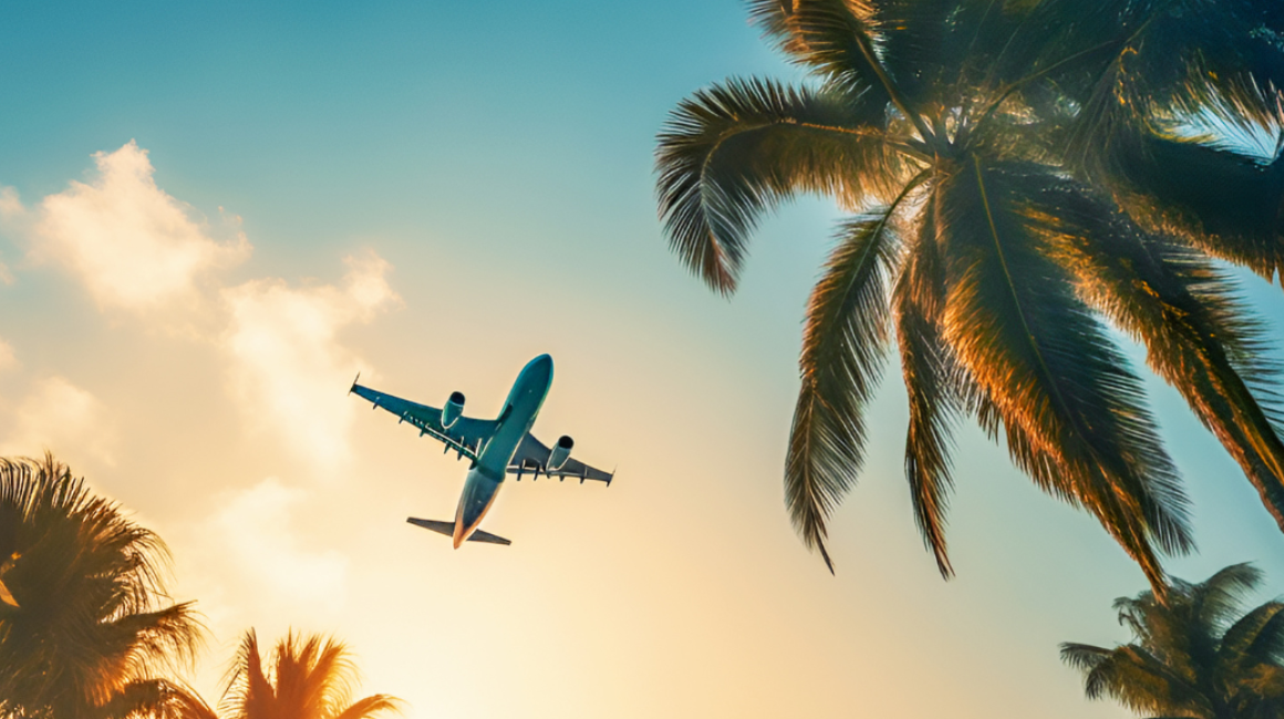 hero samolot na tle nieba i palmy