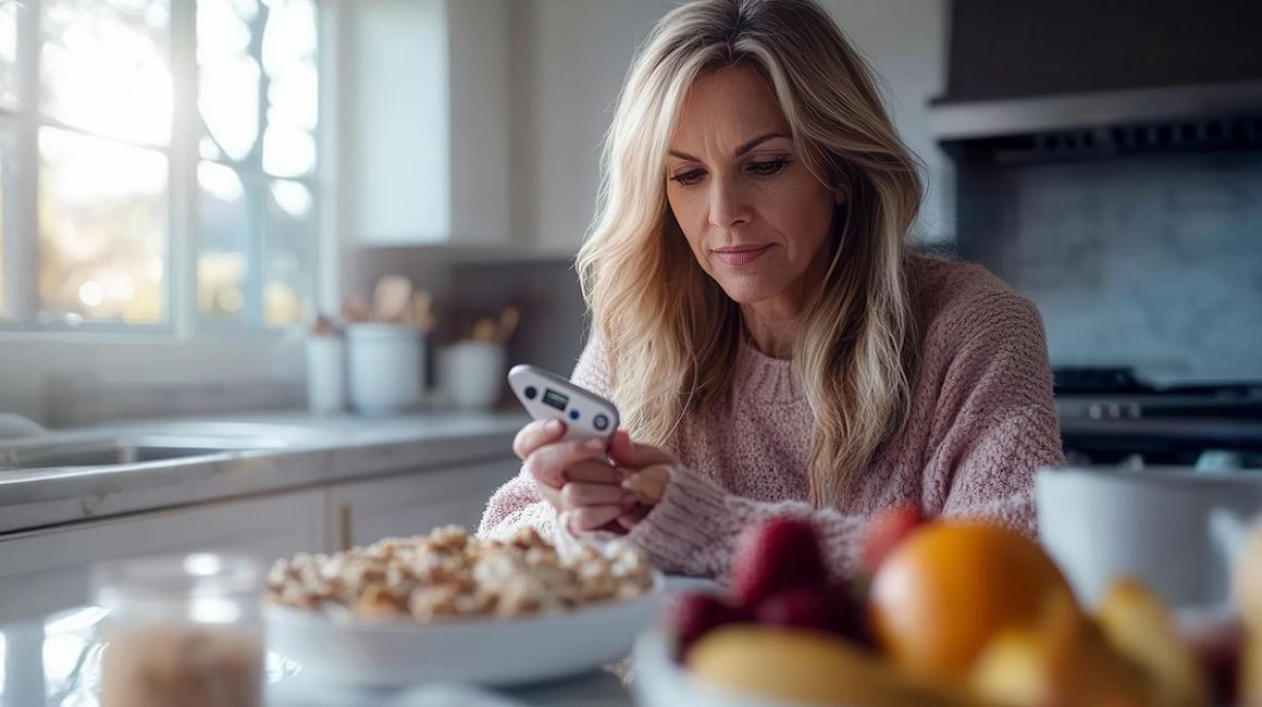 Kobieta mierzy cukier w kuchni