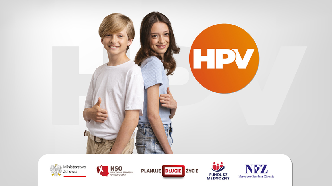Dziewczynka i chłopiec i napis HPV