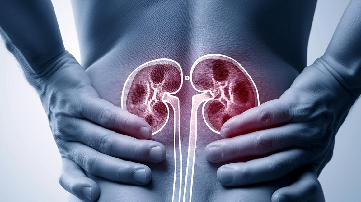 osoba trzyma ręce u nasady pleców na zdjęciu nerek