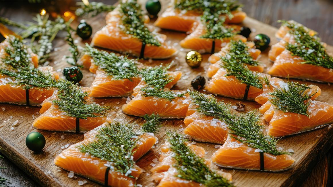 kawałki łososia ze świateczną dekoracją