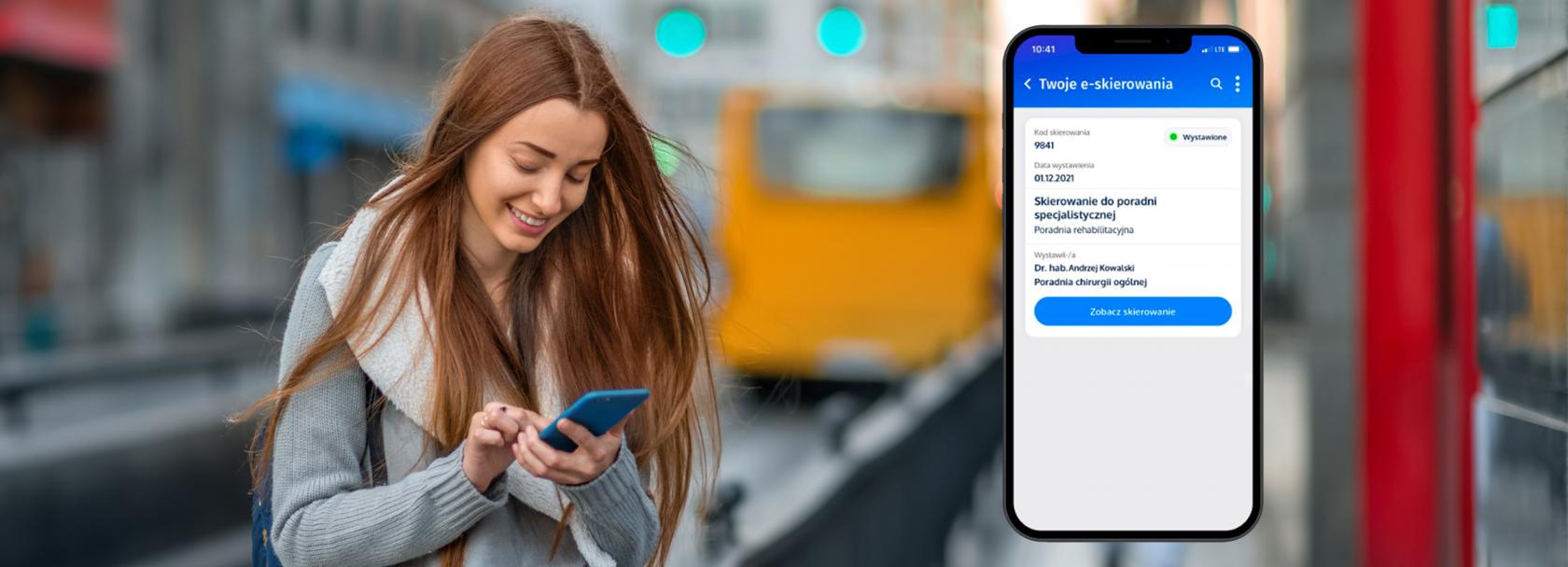 Dziewczyna z telefonem, obok ekran komórki z eskierowaniem
