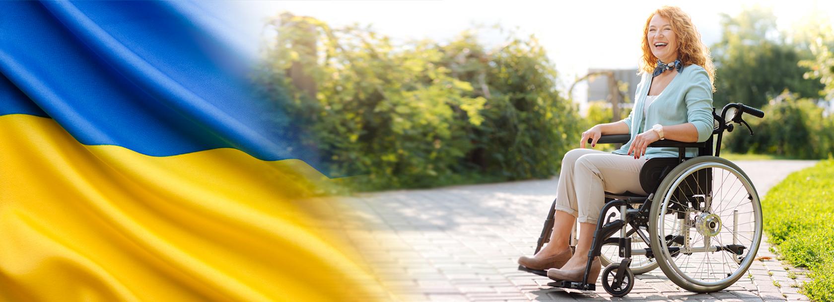 Wózek inwalidzki, flaga ukraińska