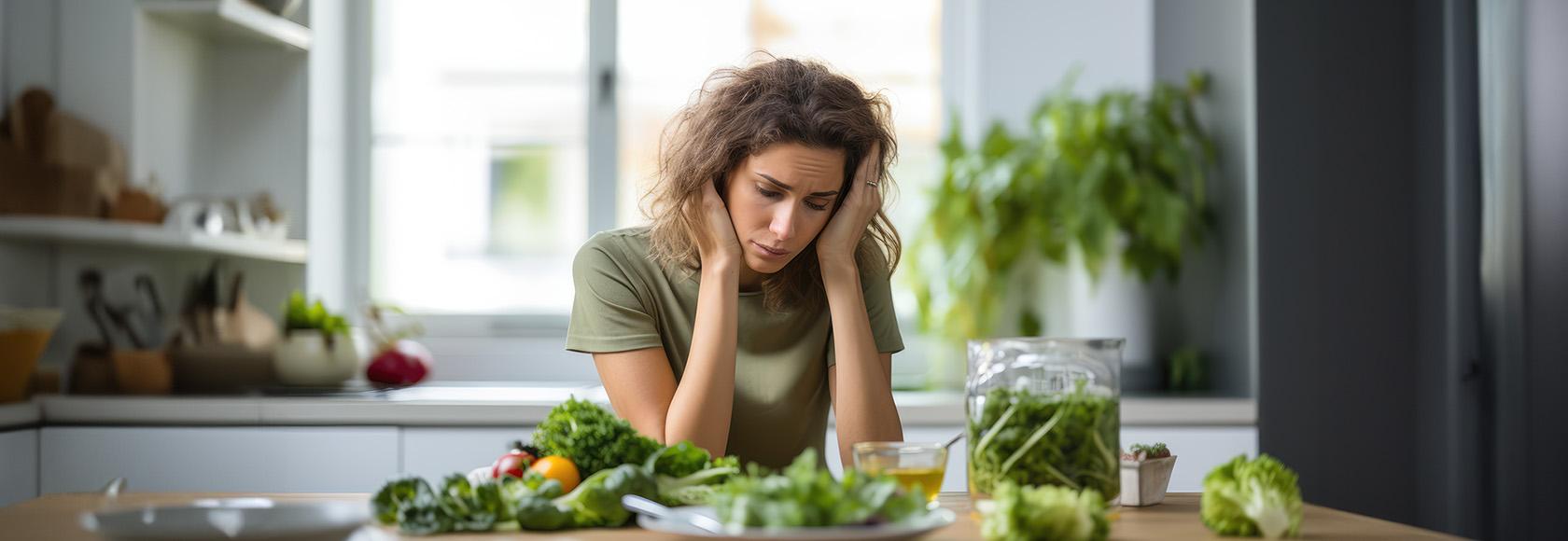 smutna kobieta siedzi przy stole