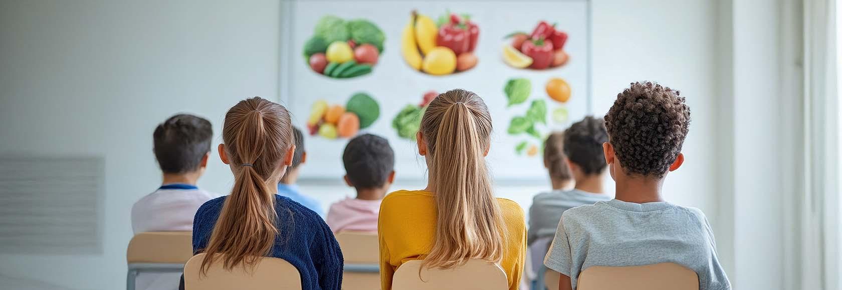 dzieci na lekcji o zdrowym odżywianiu