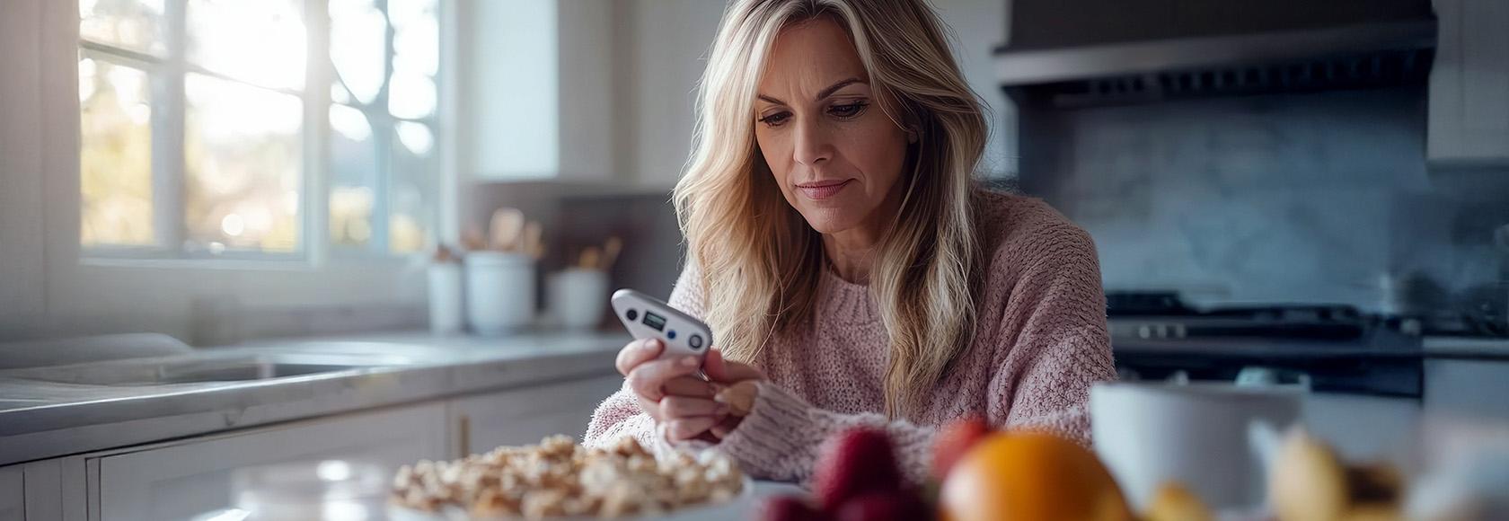 Kobieta mierzy poziom cukru we krwi