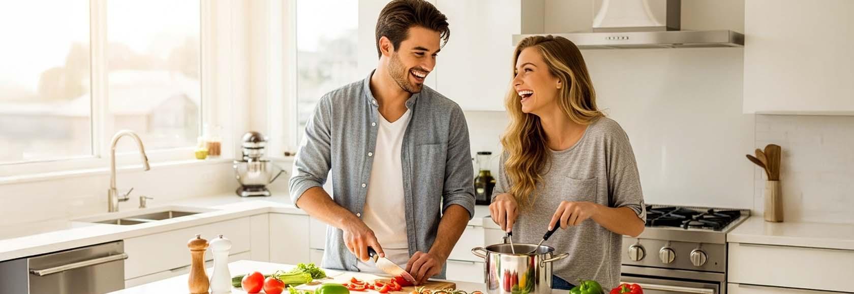 Para młodych ludzi w kuchni