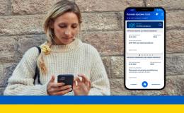 Kobieta z telefonem, pierwsza strona mojeIKP po ukraińsku