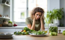 smutna kobieta siedzi przy stole