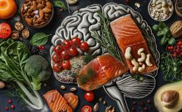 kolorowe warzywa i ryby ułożone w kształcie mózgu