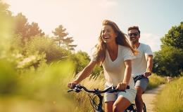 meżczyzna z kobietą jadą na rowerach