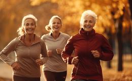 trzy kobiety biegną przez jesienny park