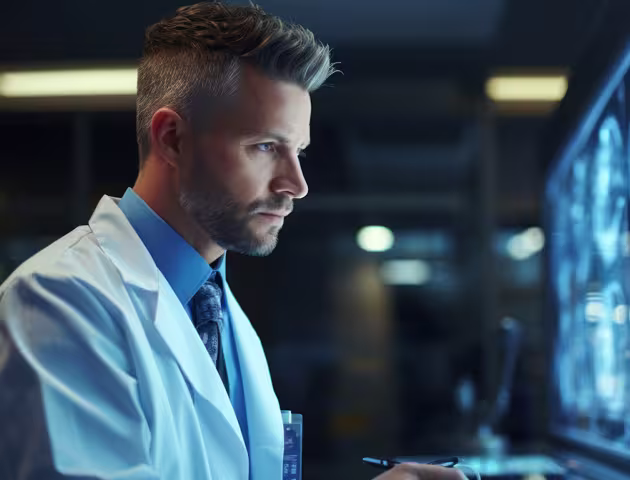 Lekarz ogląda zdjęcie glowy na monitorze