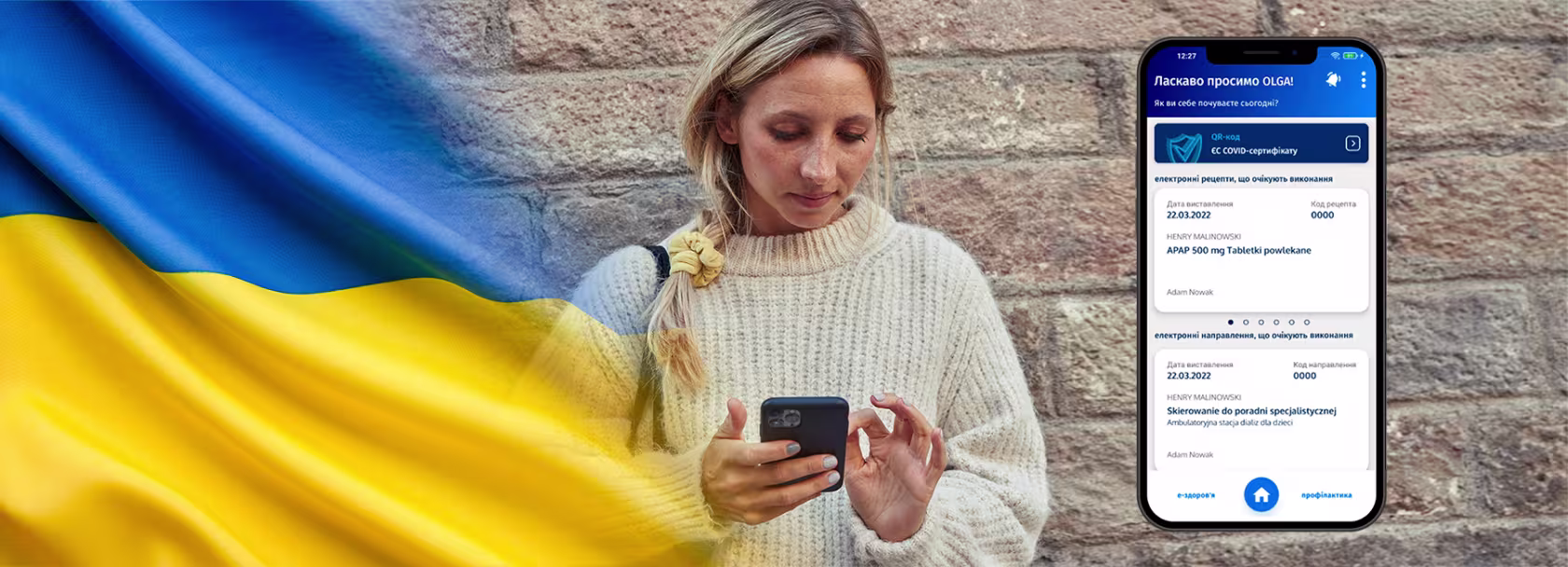 Kobieta z telefonem, pierwsza strona mojeIKP po ukraińsku
