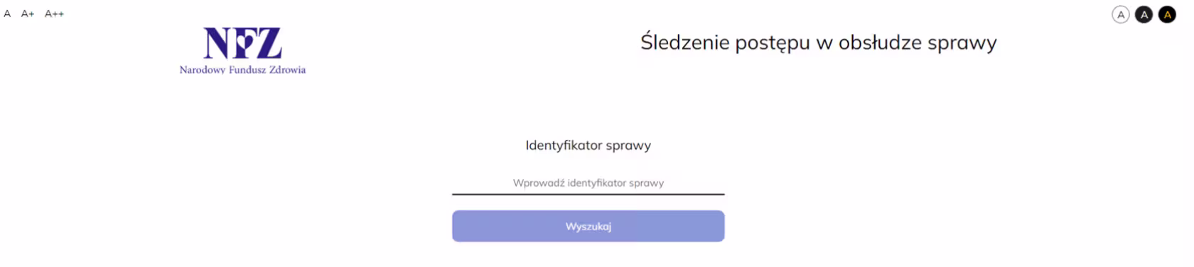 Widok strony z okienkiem do wpisania numeru sprawy