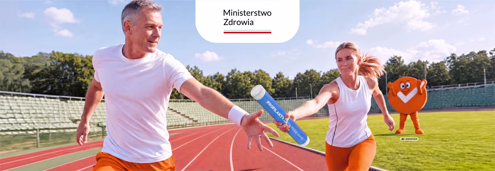 Mężczyzna przekazuje pałeczkę sztafety kobiecie