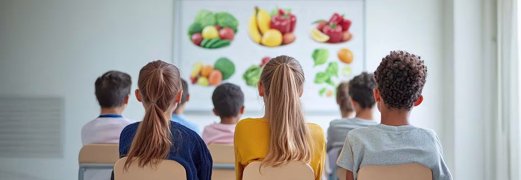dzieci na lekcji o zdrowym odżywianiu