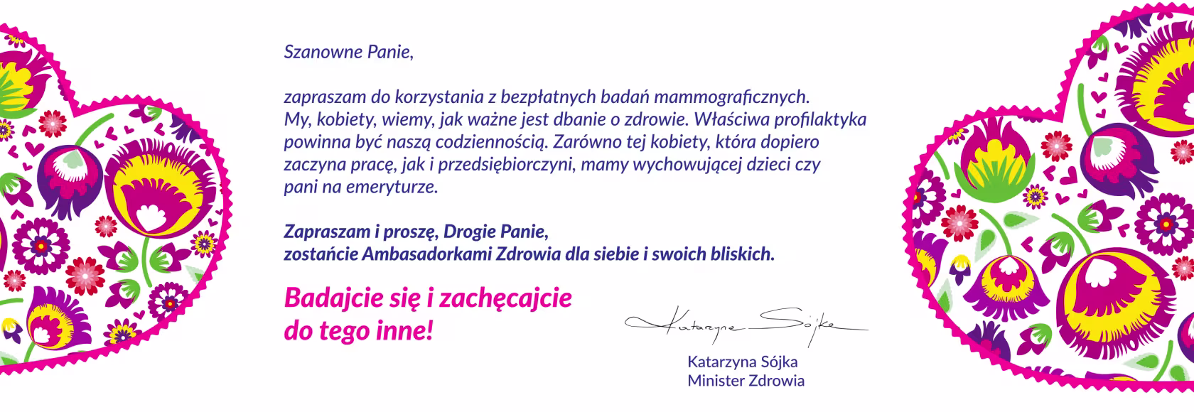 M Życzenia od pani minister hero do tekstu dla KGW, dwa kwiatowe serca i tekst